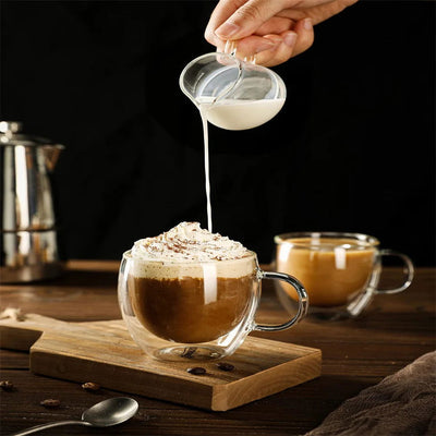 250ml Double Wall Transparent Glass Coffee Cup with Handle Double-layer Heat Insulation High Temperature Juice Milk Cup - Slobuy