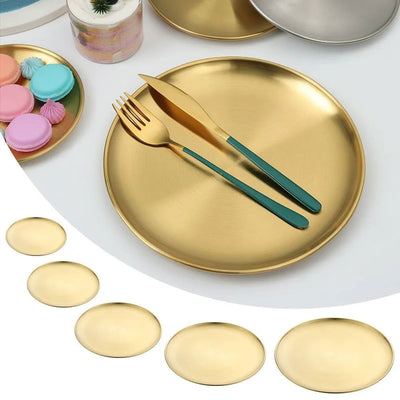 14/17/20/23/26CM Stainless Steel Bone Spitting Dish Gold Silver Shallow Tray Metal Dining Disc Round Plate Dessert Tableware - Slobuy