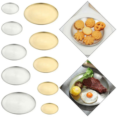 14/17/20/23/26CM Stainless Steel Bone Spitting Dish Gold Silver Shallow Tray Metal Dining Disc Round Plate Dessert Tableware - Slobuy