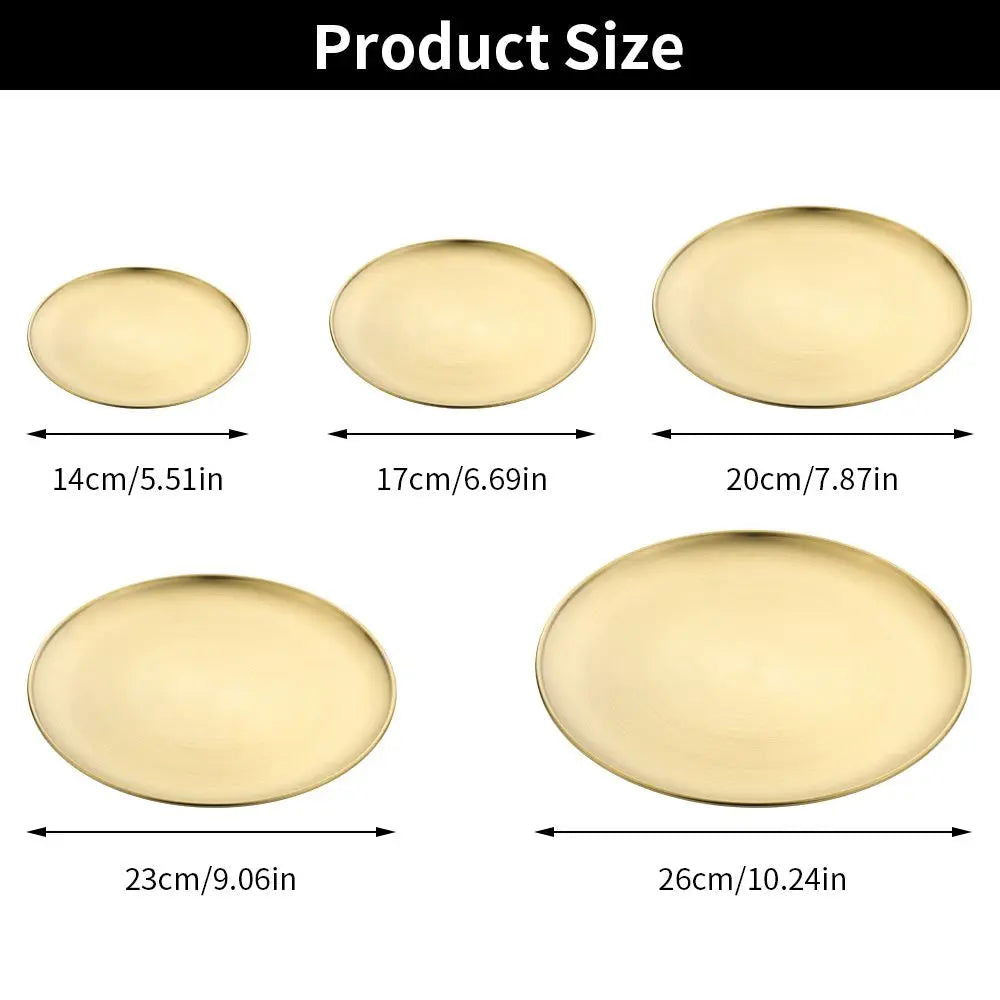 14/17/20/23/26CM Stainless Steel Bone Spitting Dish Gold Silver Shallow Tray Metal Dining Disc Round Plate Dessert Tableware - Slobuy