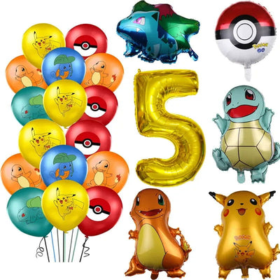 26pcs Cartoon Pokemon Pikachu Charmander Squirtle Bulbasaur Balloon Number Set Kids Birthday Party Decoration Latex Balloon Toy - Slobuy