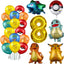 26pcs Cartoon Pokemon Pikachu Charmander Squirtle Bulbasaur Balloon Number Set Kids Birthday Party Decoration Latex Balloon Toy - Slobuy
