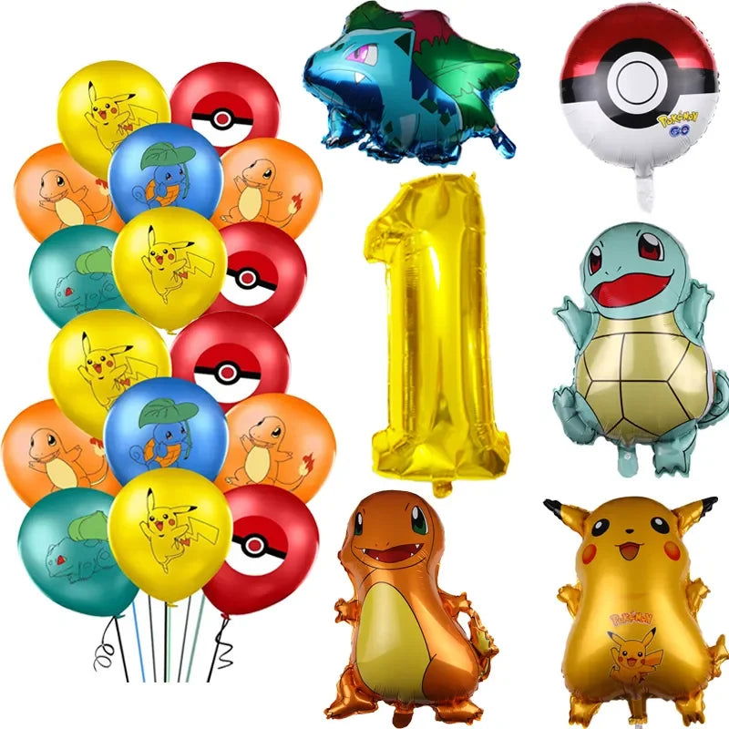 26pcs Cartoon Pokemon Pikachu Charmander Squirtle Bulbasaur Balloon Number Set Kids Birthday Party Decoration Latex Balloon Toy - Slobuy