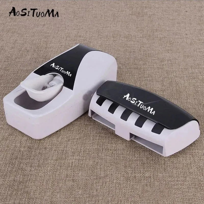 2PCS Automatic Toothpaste Dispenser Wall Mount Dust-proof Toothbrush Holder Wall Mount Bathroom Accessories Set Squeezer - Slobuy
