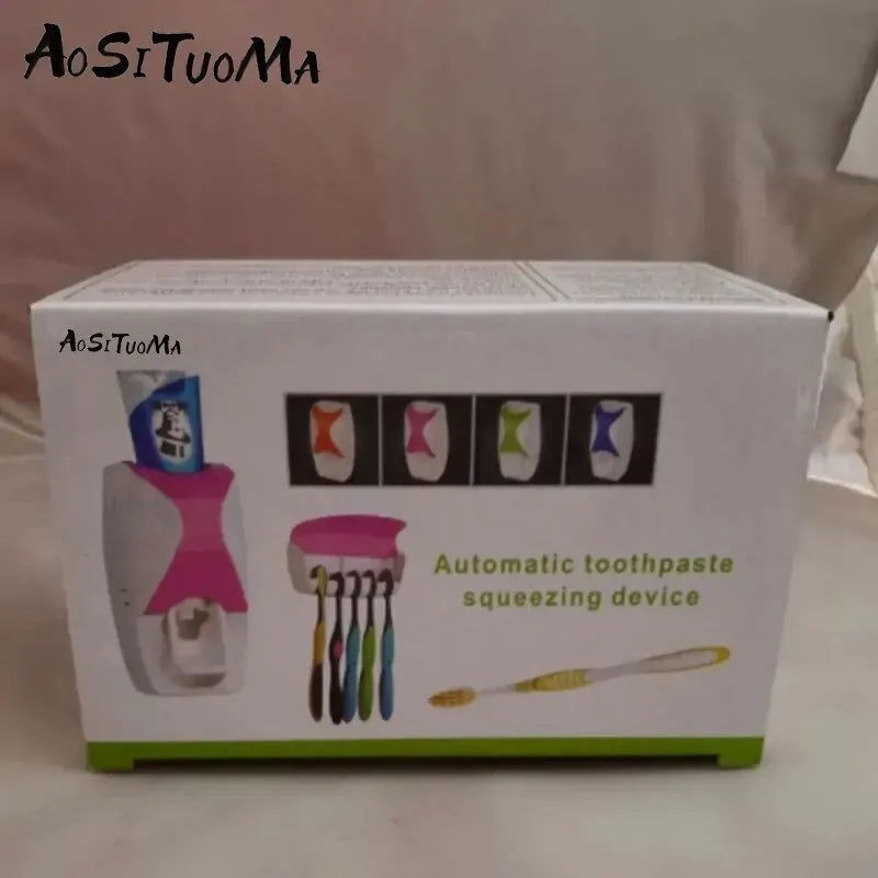 2PCS Automatic Toothpaste Dispenser Wall Mount Dust-proof Toothbrush Holder Wall Mount Bathroom Accessories Set Squeezer - Slobuy