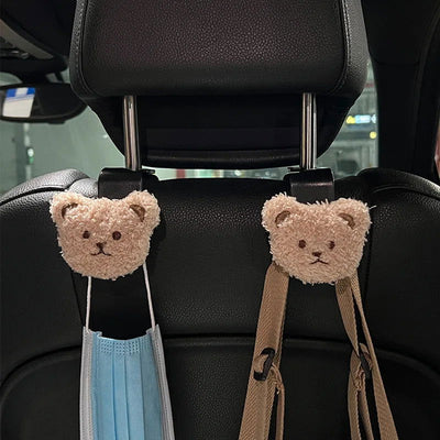 2PCS Cute Cartoon Bear Car Seat Back Hooks Storage Vehicle Headrest Organizer Hanger for Groceries Bag Handbag Car Decoration - Slobuy
