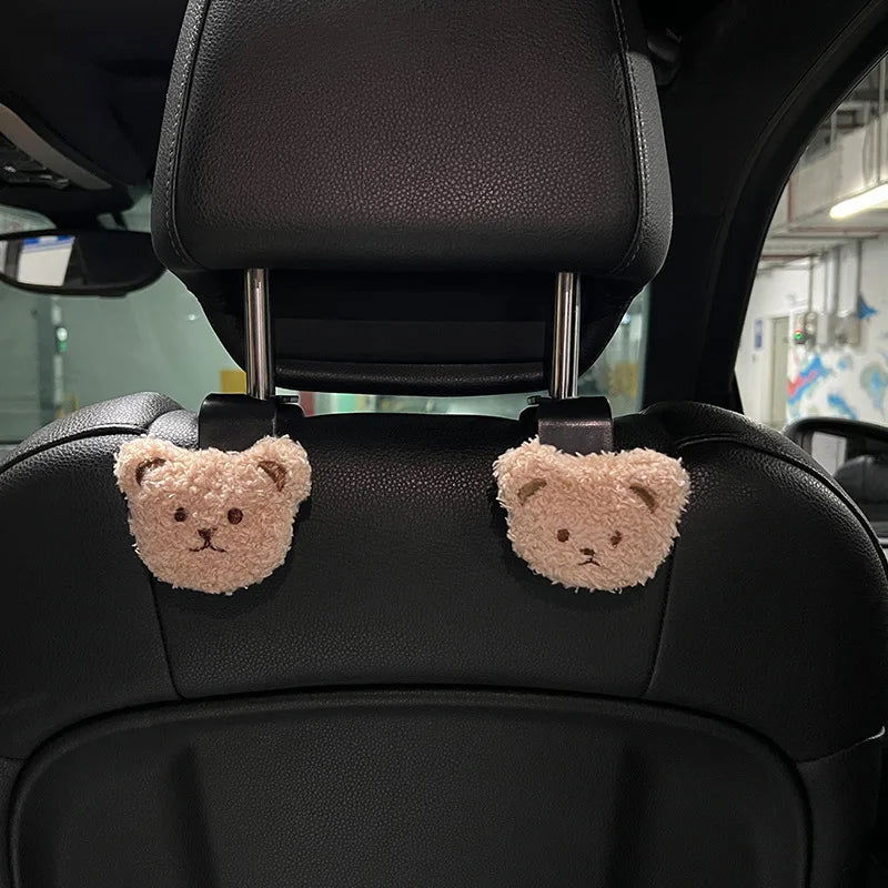2PCS Cute Cartoon Bear Car Seat Back Hooks Storage Vehicle Headrest Organizer Hanger for Groceries Bag Handbag Car Decoration - Slobuy