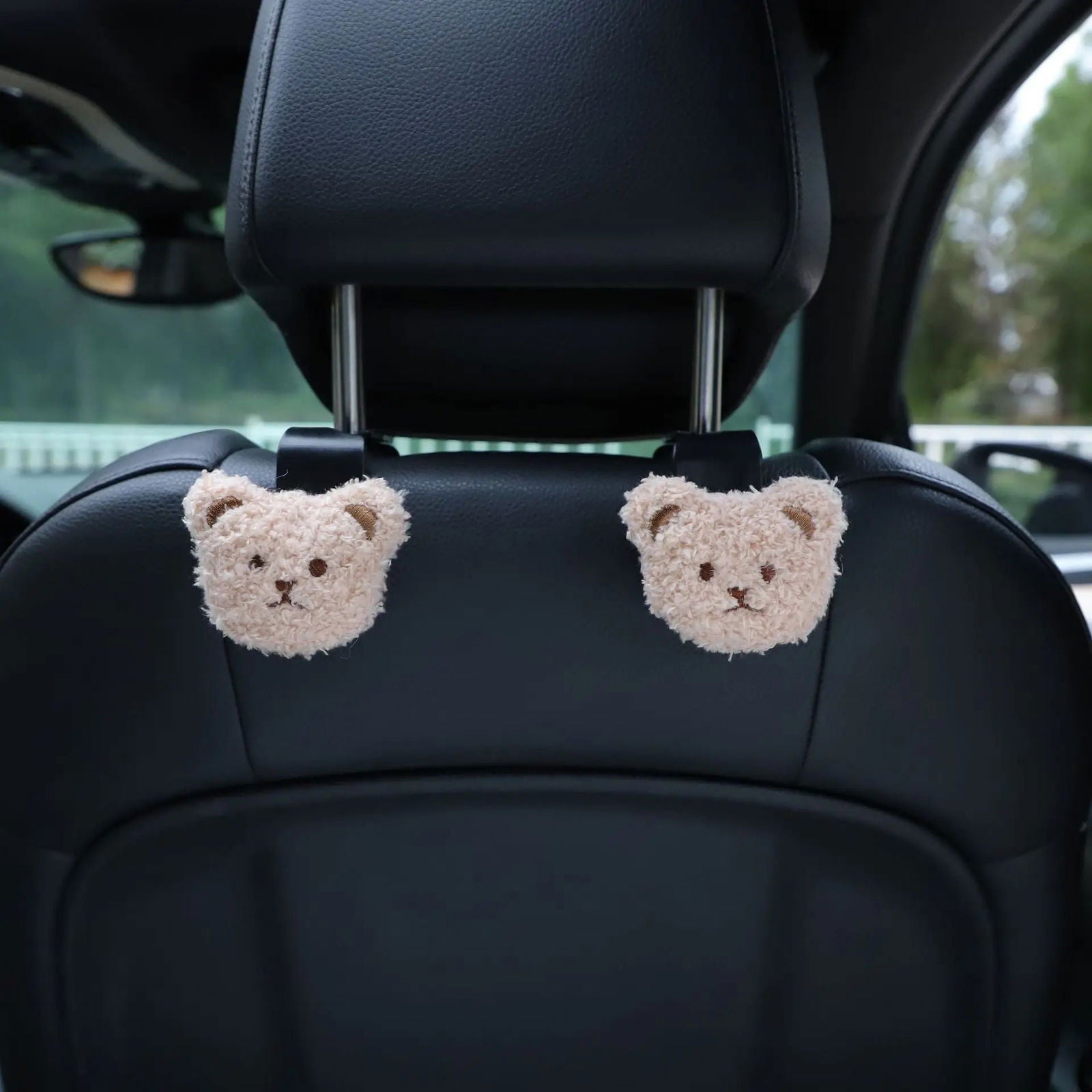 2PCS Cute Cartoon Bear Car Seat Back Hooks Storage Vehicle Headrest Organizer Hanger for Groceries Bag Handbag Car Decoration - Slobuy