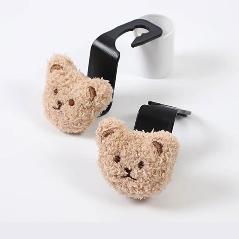 2PCS Cute Cartoon Bear Car Seat Back Hooks Storage Vehicle Headrest Organizer Hanger for Groceries Bag Handbag Car Decoration - Slobuy