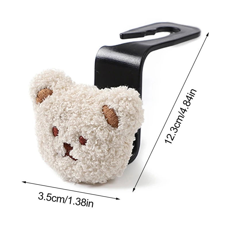 2PCS Cute Cartoon Bear Car Seat Back Hooks Storage Vehicle Headrest Organizer Hanger for Groceries Bag Handbag Car Decoration - Slobuy