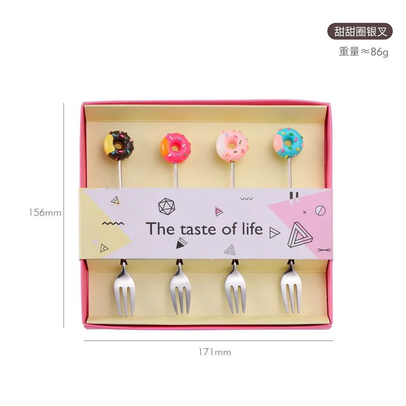 4PCS/2PCS Cutlery Spoon Fork Set Donuts Candy Spoons Forks Milk Coffee Stirring Spoons Dessert Spoon Fruit Fork Cutlery Gift - Slobuy