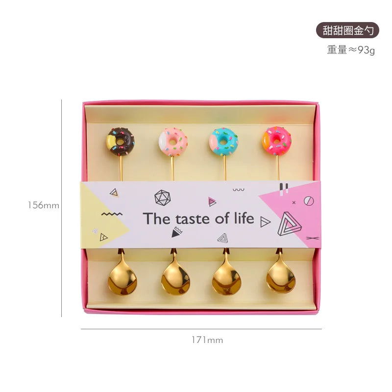 4PCS/2PCS Cutlery Spoon Fork Set Donuts Candy Spoons Forks Milk Coffee Stirring Spoons Dessert Spoon Fruit Fork Cutlery Gift - Slobuy
