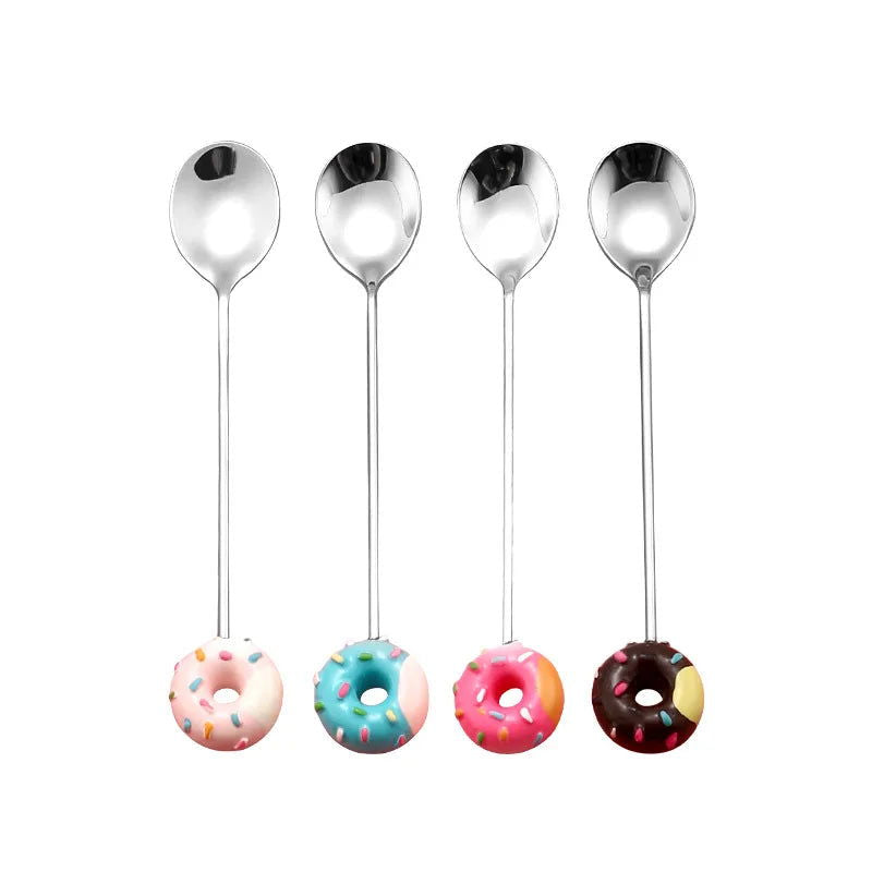 4PCS/2PCS Cutlery Spoon Fork Set Donuts Candy Spoons Forks Milk Coffee Stirring Spoons Dessert Spoon Fruit Fork Cutlery Gift - Slobuy