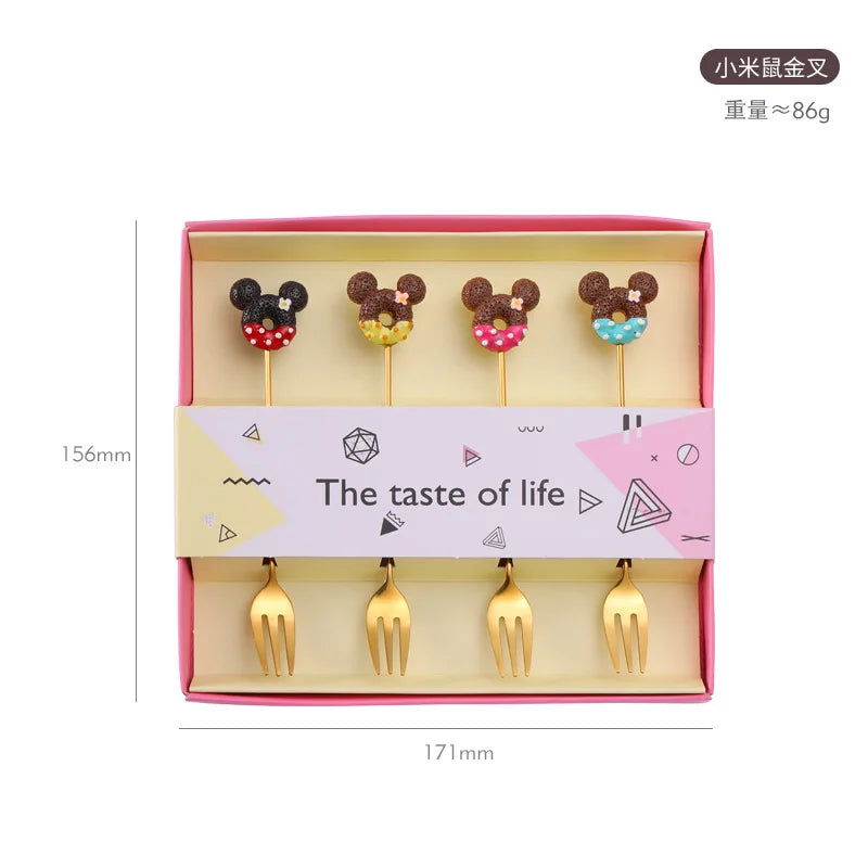 4PCS/2PCS Cutlery Spoon Fork Set Donuts Candy Spoons Forks Milk Coffee Stirring Spoons Dessert Spoon Fruit Fork Cutlery Gift - Slobuy