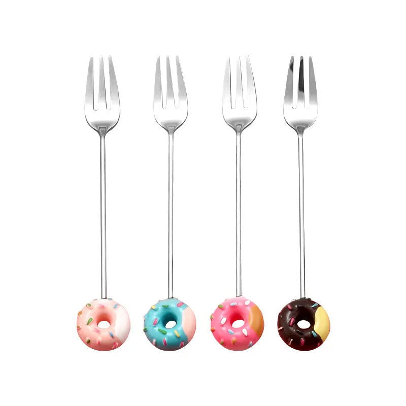 4PCS/2PCS Cutlery Spoon Fork Set Donuts Candy Spoons Forks Milk Coffee Stirring Spoons Dessert Spoon Fruit Fork Cutlery Gift - Slobuy