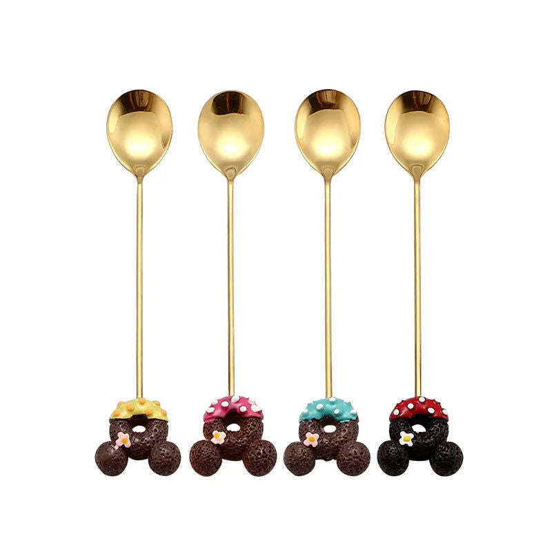 4PCS/2PCS Cutlery Spoon Fork Set Donuts Candy Spoons Forks Milk Coffee Stirring Spoons Dessert Spoon Fruit Fork Cutlery Gift - Slobuy