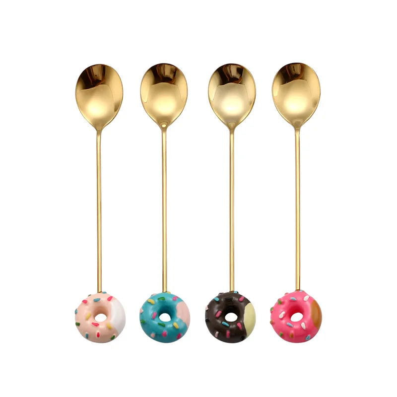 4PCS/2PCS Cutlery Spoon Fork Set Donuts Candy Spoons Forks Milk Coffee Stirring Spoons Dessert Spoon Fruit Fork Cutlery Gift - Slobuy