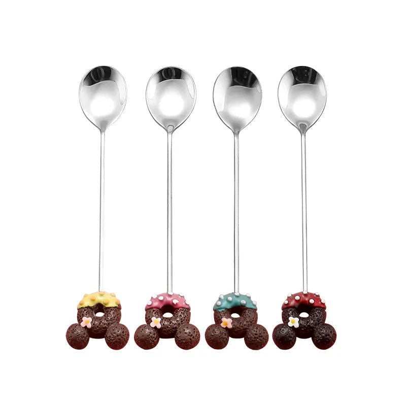 4PCS/2PCS Cutlery Spoon Fork Set Donuts Candy Spoons Forks Milk Coffee Stirring Spoons Dessert Spoon Fruit Fork Cutlery Gift - Slobuy