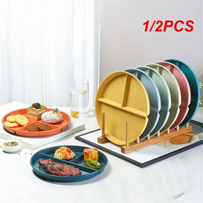 1/2PCS Divided Dish In 3 Diet Reusable Round Dinner Plate Kitchen Dinnerware Portion Plates for Adults 3 Compartments Microwave - Slobuy