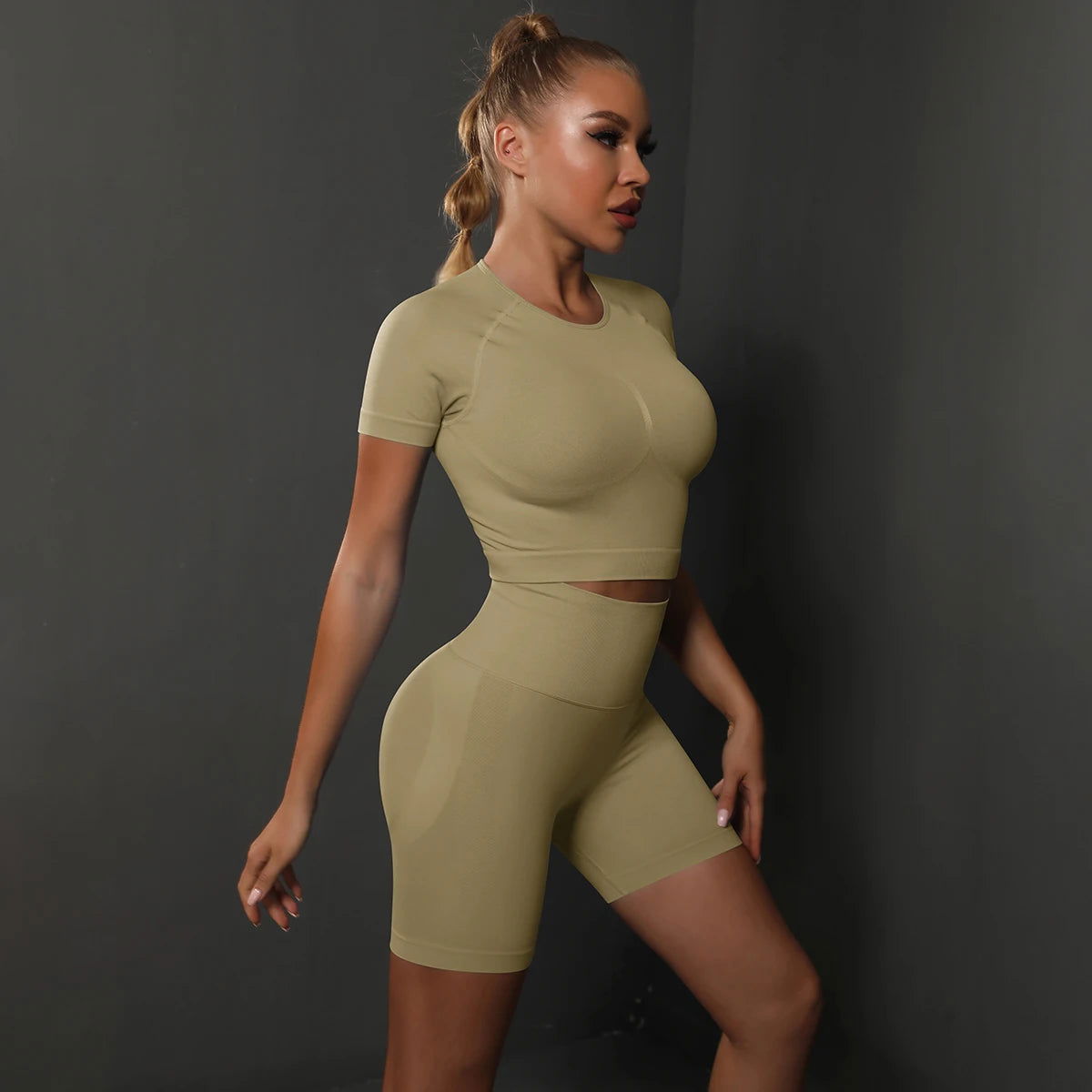 2PCS Seamless Women Yoga Set Gym Sportswear Sport Top and Hight Waist Short Suit Fitness Workout Butt Lifting Short Tight Suit - Slobuy