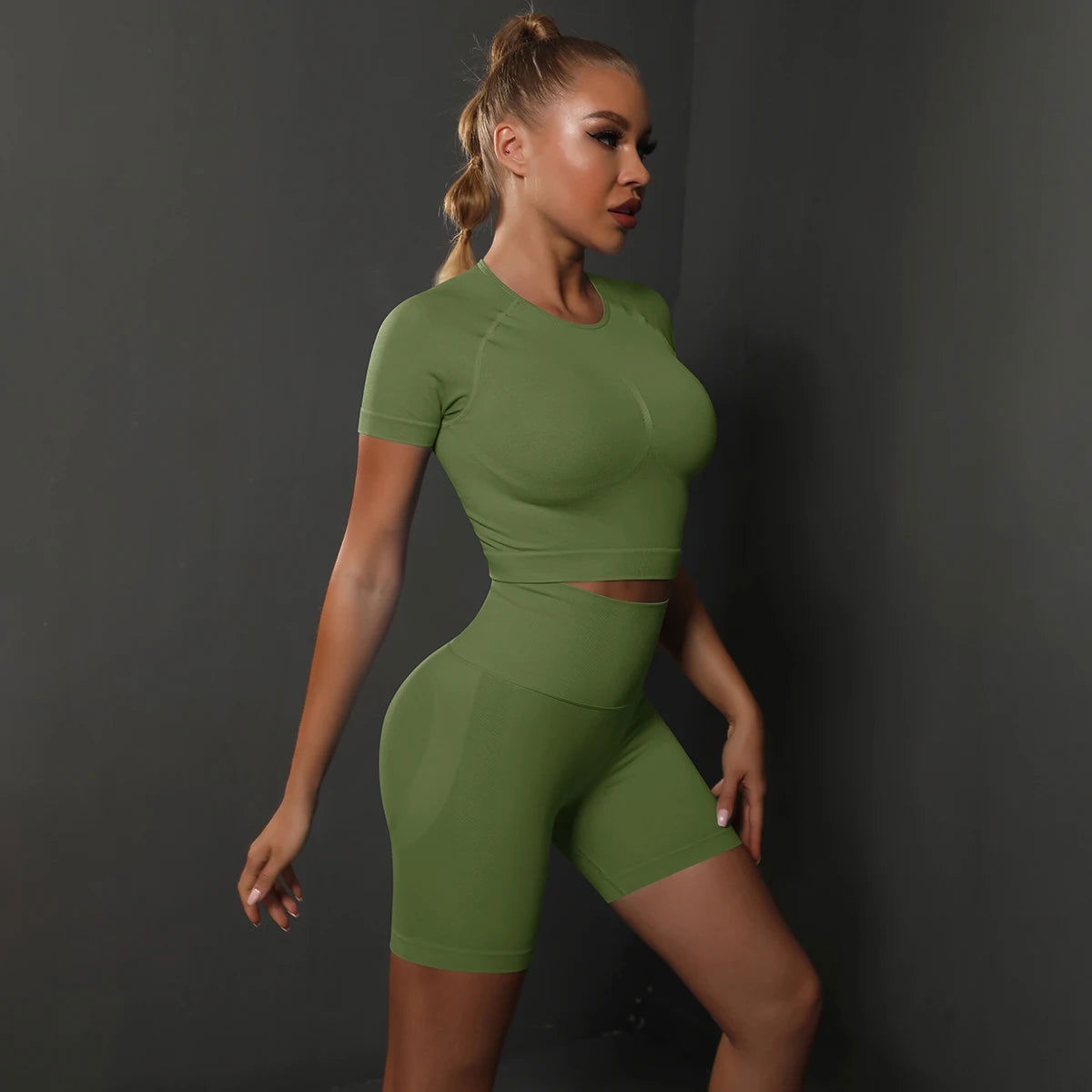 2PCS Seamless Women Yoga Set Gym Sportswear Sport Top and Hight Waist Short Suit Fitness Workout Butt Lifting Short Tight Suit - Slobuy