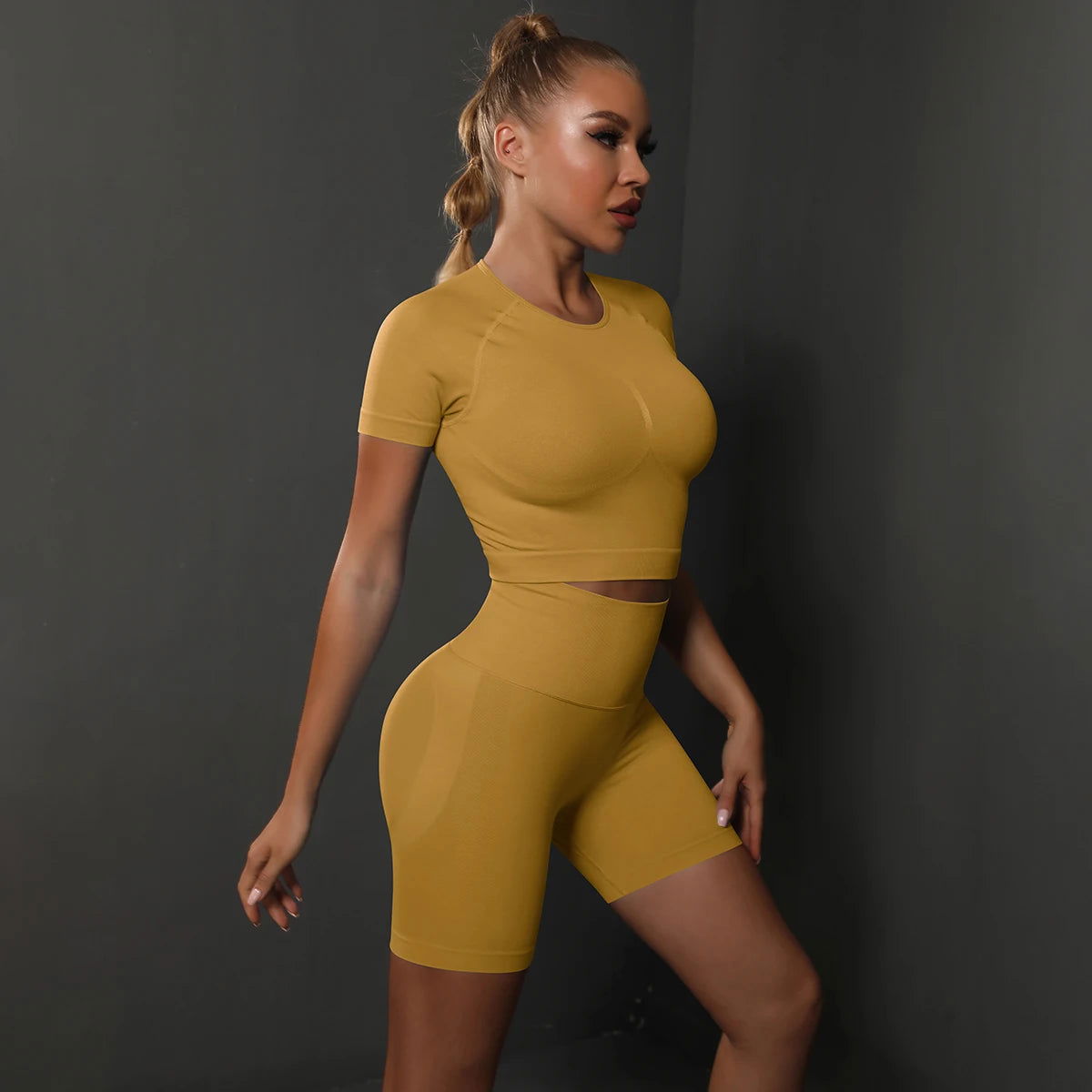 2PCS Seamless Women Yoga Set Gym Sportswear Sport Top and Hight Waist Short Suit Fitness Workout Butt Lifting Short Tight Suit - Slobuy