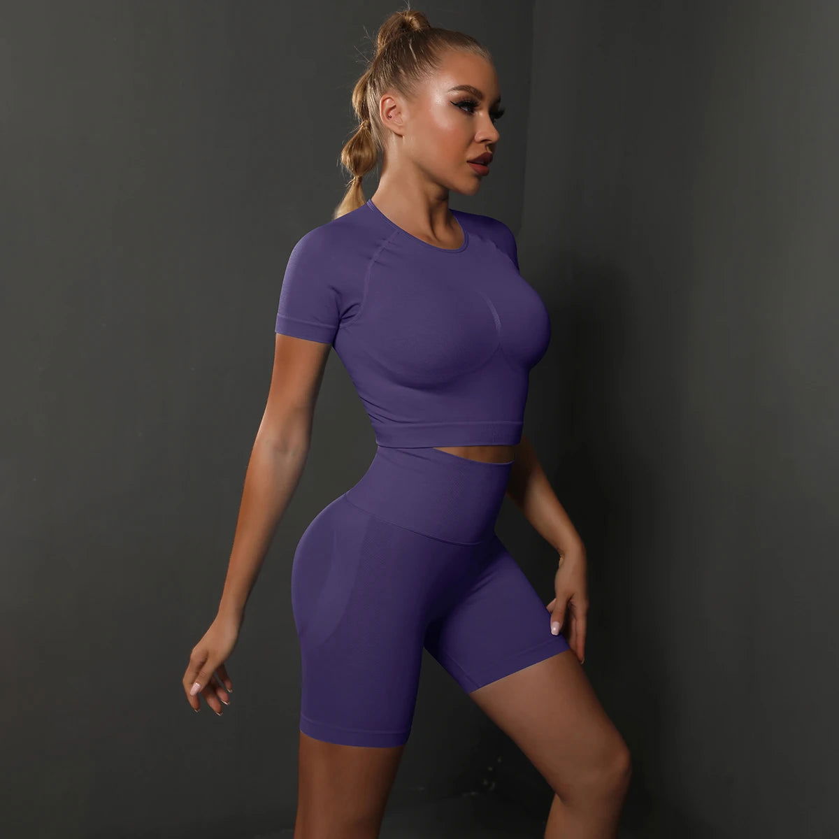 2PCS Seamless Women Yoga Set Gym Sportswear Sport Top and Hight Waist Short Suit Fitness Workout Butt Lifting Short Tight Suit - Slobuy