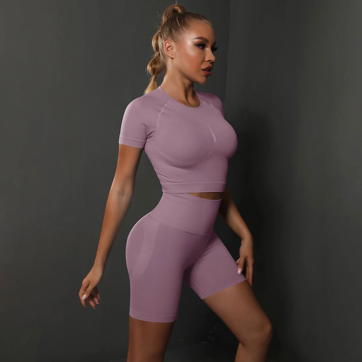 2PCS Seamless Women Yoga Set Gym Sportswear Sport Top and Hight Waist Short Suit Fitness Workout Butt Lifting Short Tight Suit - Slobuy