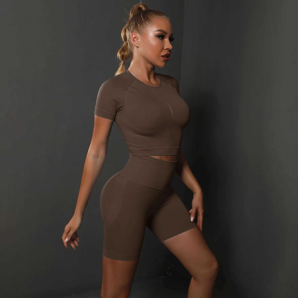 2PCS Seamless Women Yoga Set Gym Sportswear Sport Top and Hight Waist Short Suit Fitness Workout Butt Lifting Short Tight Suit - Slobuy