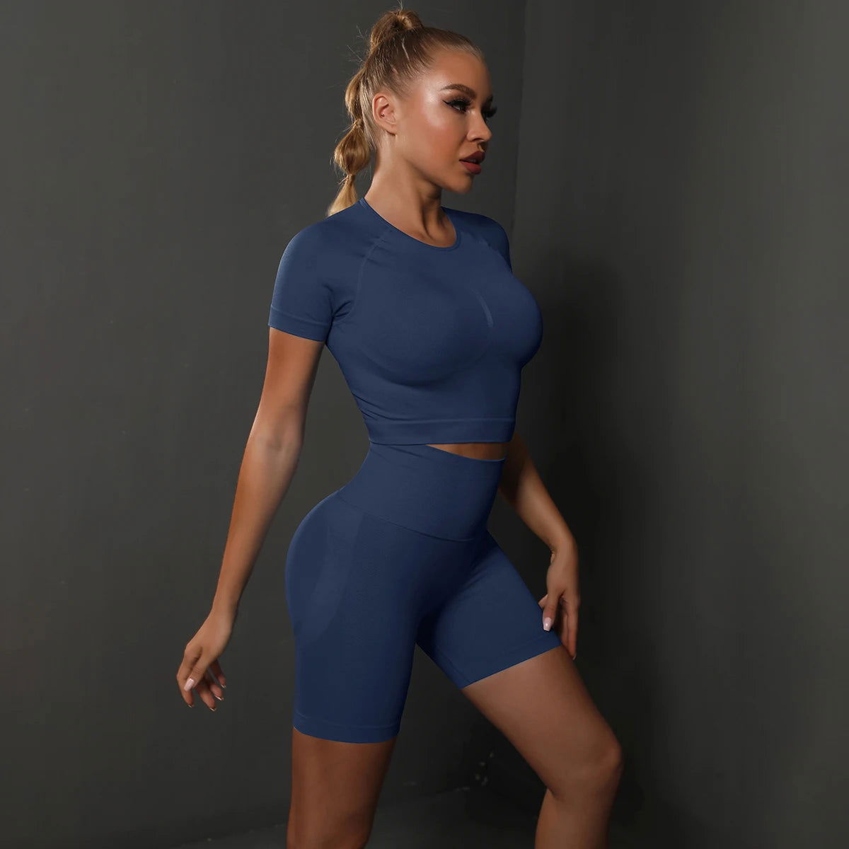 2PCS Seamless Women Yoga Set Gym Sportswear Sport Top and Hight Waist Short Suit Fitness Workout Butt Lifting Short Tight Suit - Slobuy