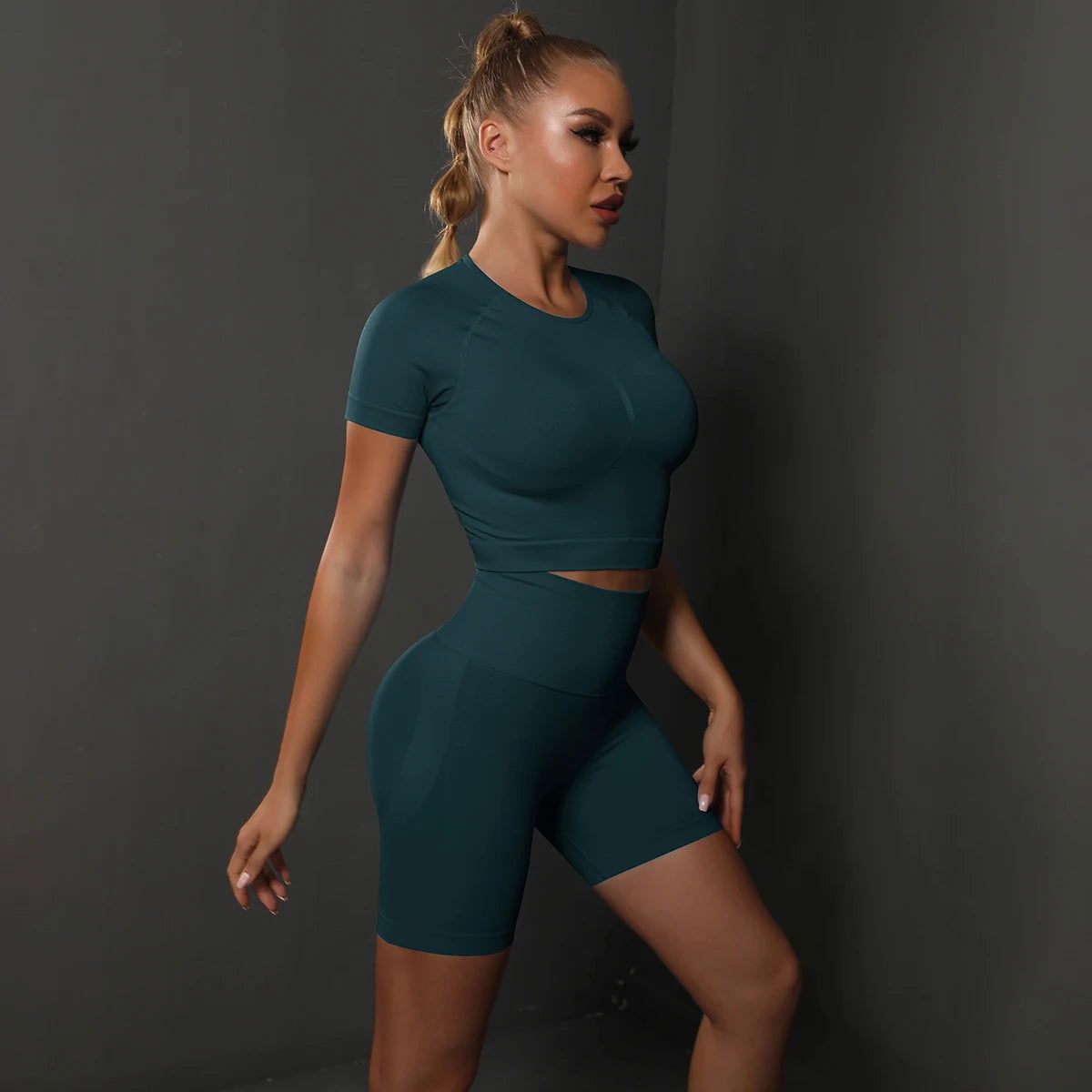 2PCS Seamless Women Yoga Set Gym Sportswear Sport Top and Hight Waist Short Suit Fitness Workout Butt Lifting Short Tight Suit - Slobuy