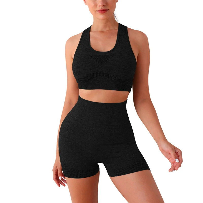 2PCS Seamless Women Yoga Set Workout Sportswear Gym Clothing Fitness Long Sleeve Crop Top High Waist Leggings Sports Suits - Slobuy