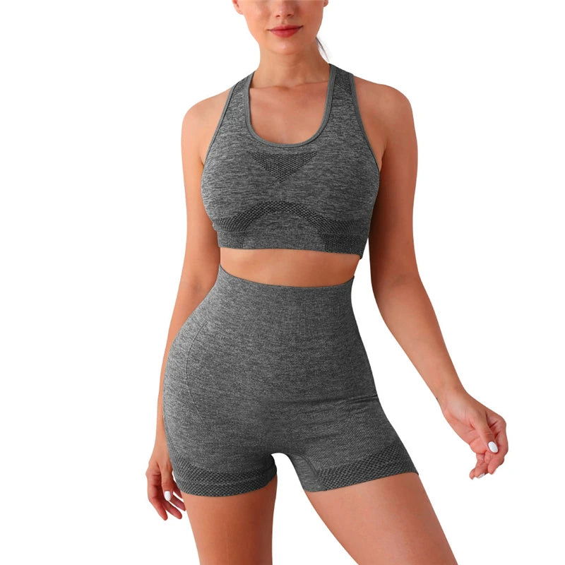 2PCS Seamless Women Yoga Set Workout Sportswear Gym Clothing Fitness Long Sleeve Crop Top High Waist Leggings Sports Suits - Slobuy