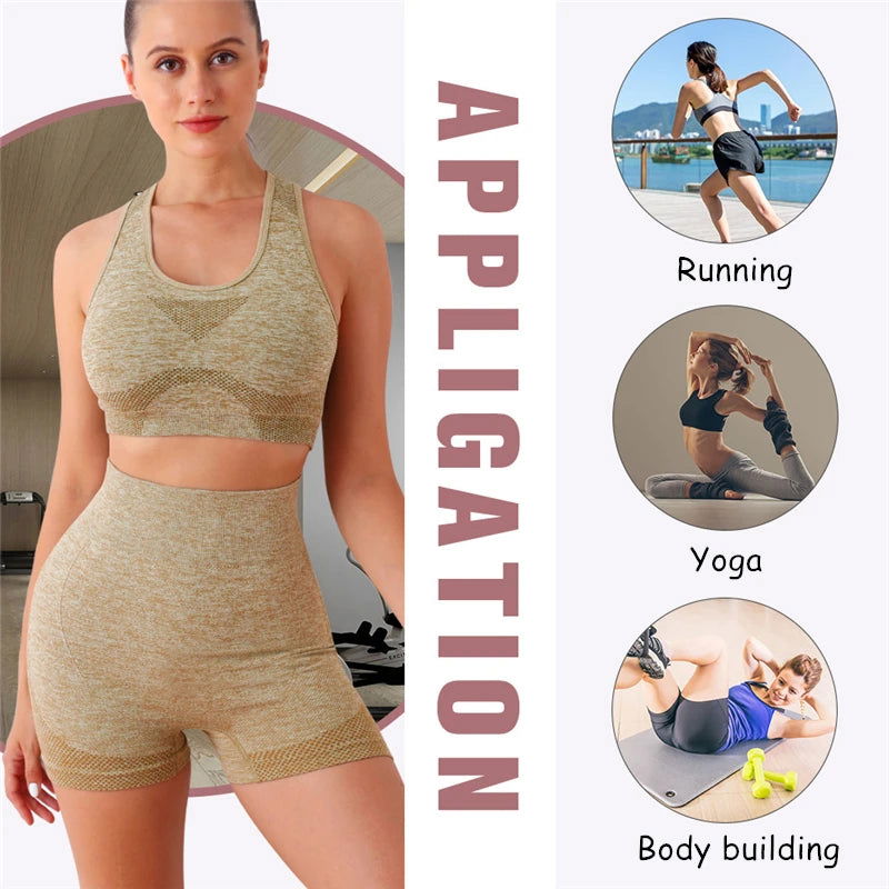 2PCS Seamless Women Yoga Set Workout Sportswear Gym Clothing Fitness Long Sleeve Crop Top High Waist Leggings Sports Suits - Slobuy