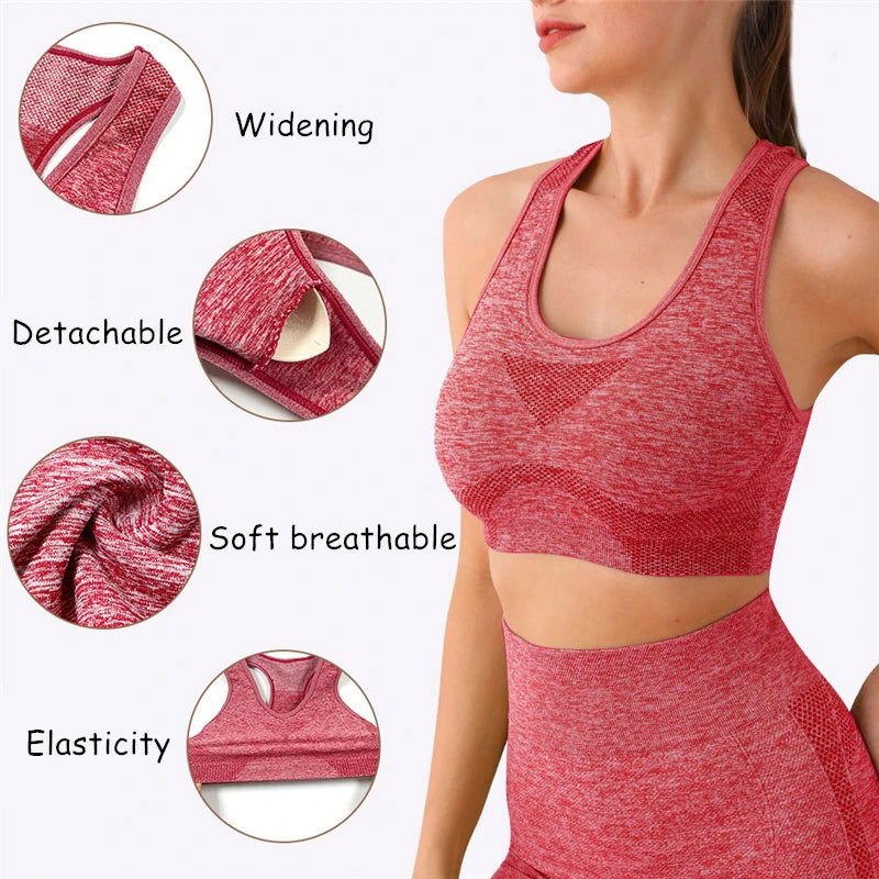 2PCS Seamless Women Yoga Set Workout Sportswear Gym Clothing Fitness Long Sleeve Crop Top High Waist Leggings Sports Suits - Slobuy