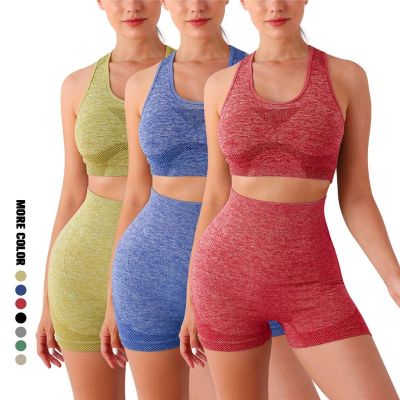 2PCS Seamless Women Yoga Set Workout Sportswear Gym Clothing Fitness Long Sleeve Crop Top High Waist Leggings Sports Suits - Slobuy