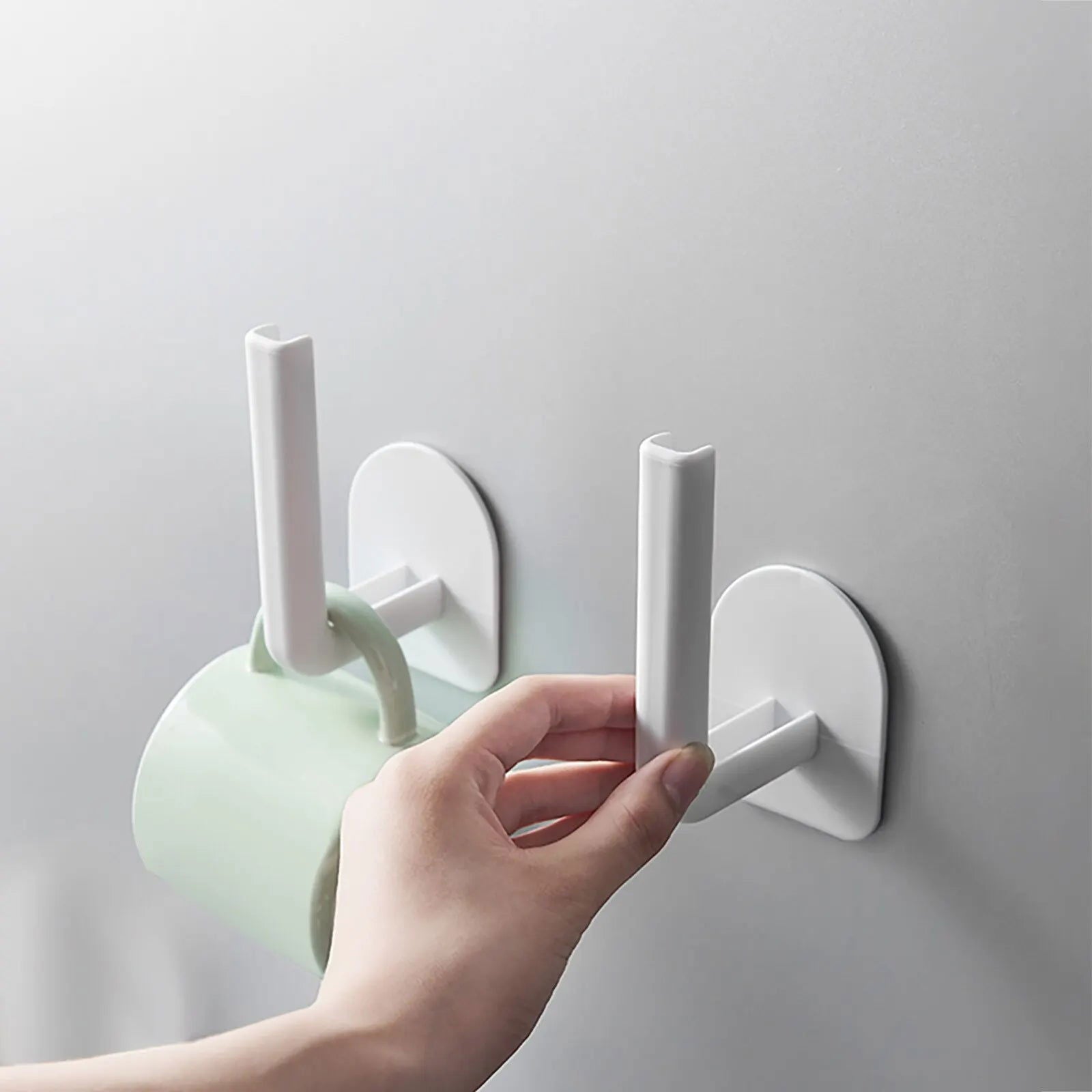 2PCS White Kitchen Hole Free Hook Traceless Storage Rack Shelf Shelves Pot Cover Cup Rack Kitchen Storage Holder - Slobuy