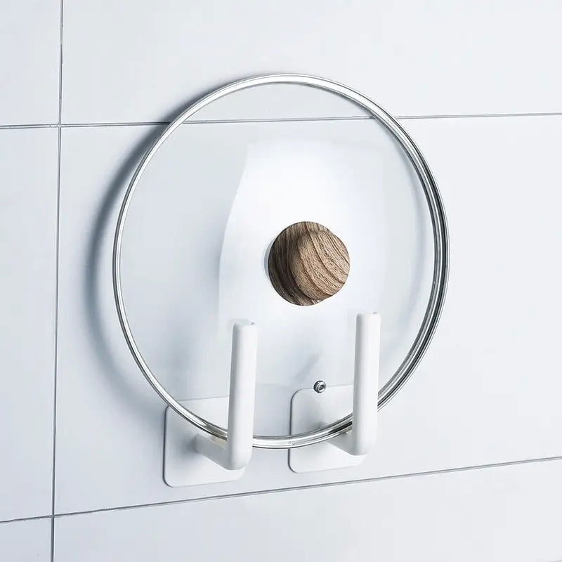 2PCS White Kitchen Hole Free Hook Traceless Storage Rack Shelf Shelves Pot Cover Cup Rack Kitchen Storage Holder - Slobuy