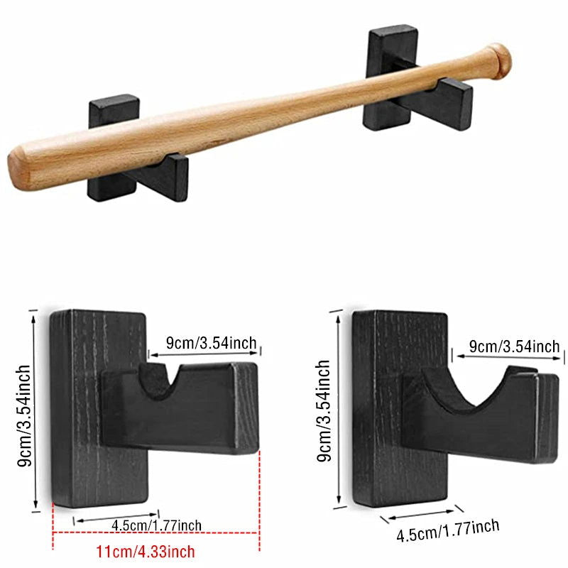 2Pcs Baseball Bat Stand Wooden Baseball Bat Display Holder Portable Wall Mount Hanger Softball Bat Hockey Stick Rack Bracket - Slobuy