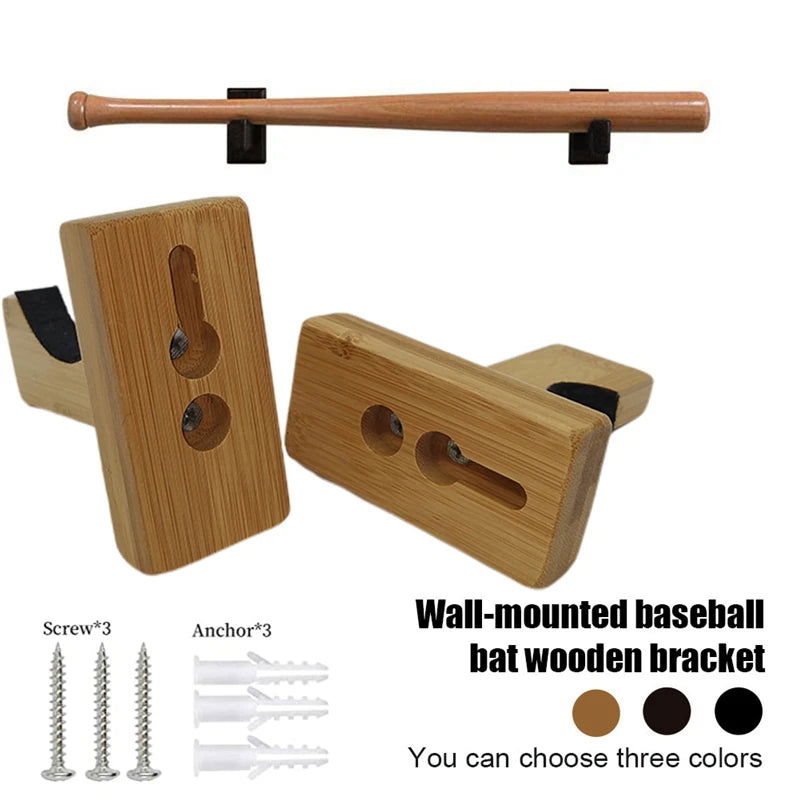 2Pcs Baseball Bat Stand Wooden Baseball Bat Display Holder Portable Wall Mount Hanger Softball Bat Hockey Stick Rack Bracket - Slobuy