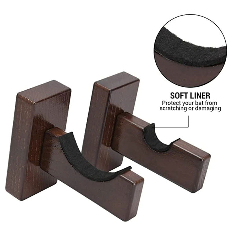 2Pcs Baseball Bat Stand Wooden Baseball Bat Display Holder Portable Wall Mount Hanger Softball Bat Hockey Stick Rack Bracket - Slobuy