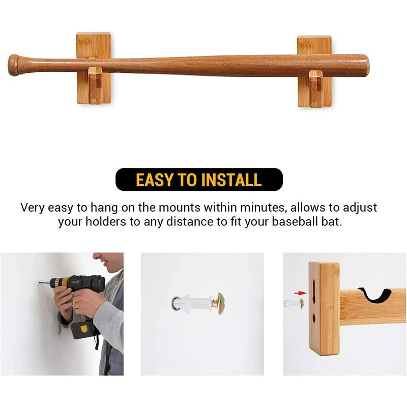 2Pcs Baseball Bat Stand Wooden Baseball Bat Display Holder Portable Wall Mount Hanger Softball Bat Hockey Stick Rack Bracket - Slobuy