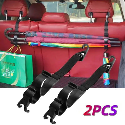 2Pcs Car Back Seat Hook Multifunctional Rear Headrest Hook Holder Adjustable Umbrella Trunk Mount Auto Interior Accessories - Slobuy
