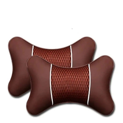 2Pcs Car Seat Neck Pillow Headrest Rest Cushion Support PU Leather Knitted Seat  Auto Black Safety Pillow car Accessories - Slobuy