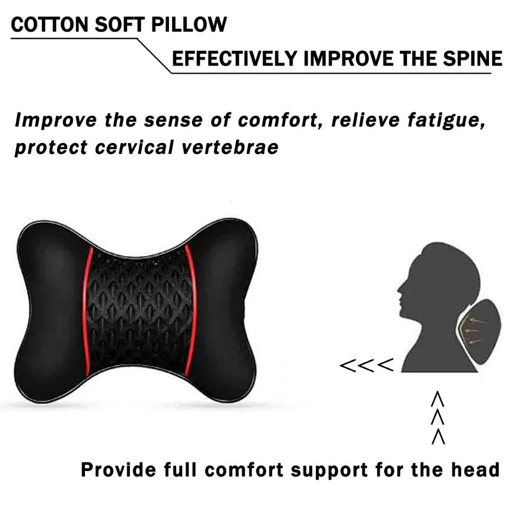 2Pcs Car Seat Neck Pillow Headrest Rest Cushion Support PU Leather Knitted Seat  Auto Black Safety Pillow car Accessories - Slobuy