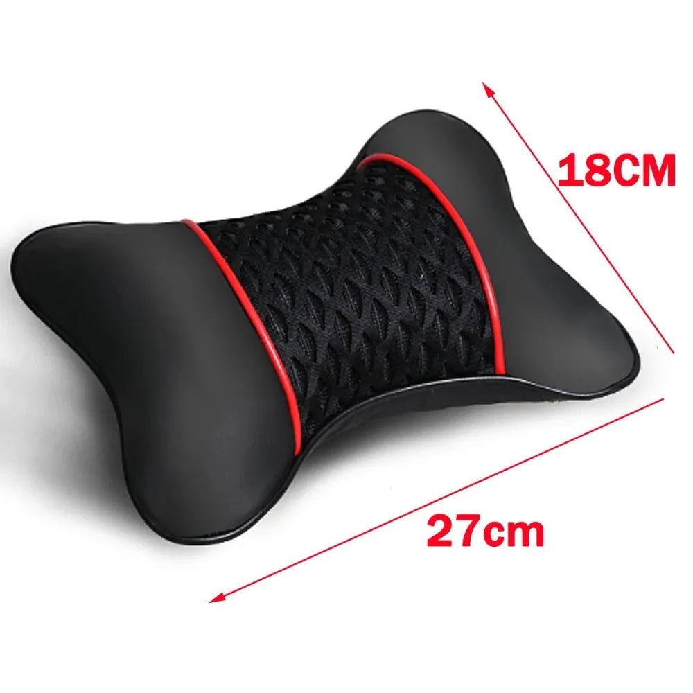 2Pcs Car Seat Neck Pillow Headrest Rest Cushion Support PU Leather Knitted Seat  Auto Black Safety Pillow car Accessories - Slobuy