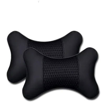 2Pcs Car Seat Neck Pillow Headrest Rest Cushion Support PU Leather Knitted Seat  Auto Black Safety Pillow car Accessories - Slobuy