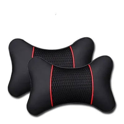2Pcs Car Seat Neck Pillow Headrest Rest Cushion Support PU Leather Knitted Seat  Auto Black Safety Pillow car Accessories - Slobuy