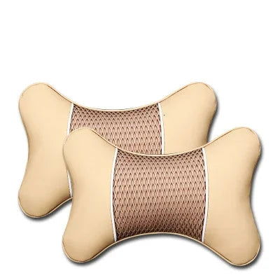 2Pcs Car Seat Neck Pillow Headrest Rest Cushion Support PU Leather Knitted Seat  Auto Black Safety Pillow car Accessories - Slobuy