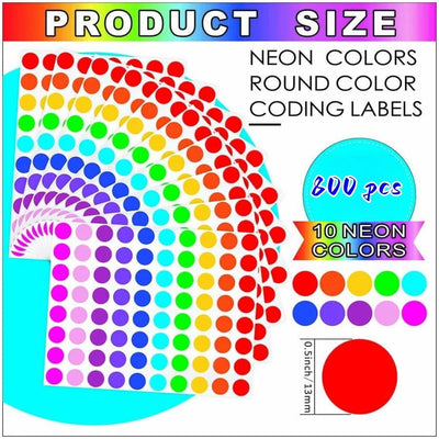 800 Pieces of 1/2 Inch Round Color Coded Label Dot Stickers, 10 Colors for Home Office Classroom - Slobuy